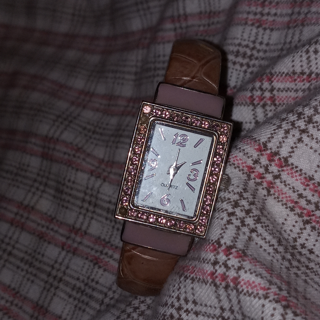 Quartz Pink Brown Band Bangle Watch